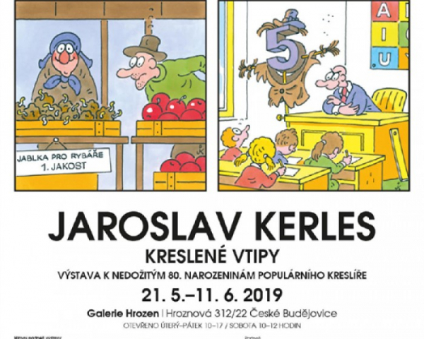 Kreslené vtipy Jaroslava Kerlese v českobudějovické Galerii Hrozen
