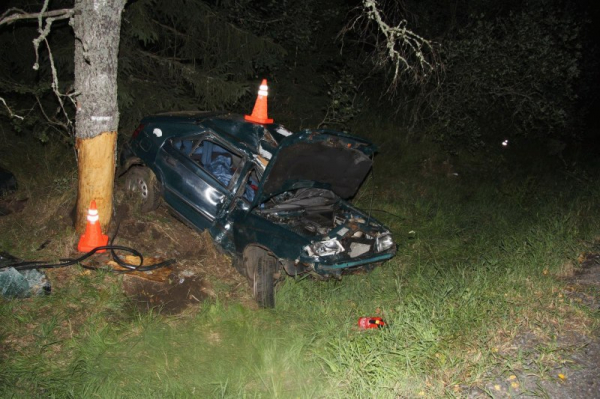 Opilý řidič nezvládl řízení a narazil s vozidlem do stromu, spolujezdec nehodu nepřežil
