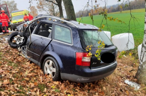 Řidička se s vozidlem dostala mimo komunikaci a narazila do stromu, nehodu nepřežila